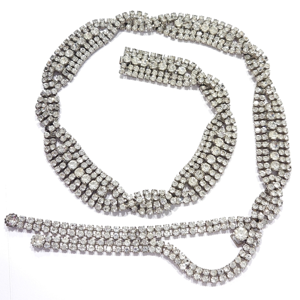 Christian Dior Vintage Crystal Belt Statement Necklace Silver Tone 1970s - Picture 3 of 17